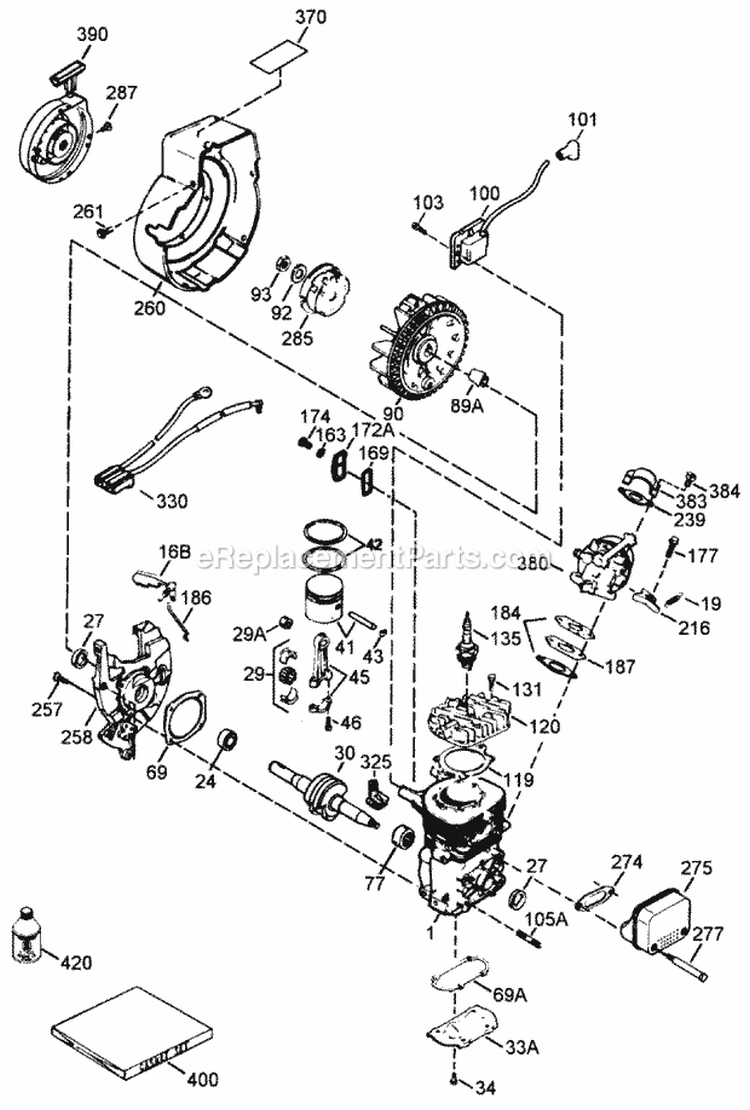 Engine Diagram and Parts List for 28222 7900001-7999999 - 1997 Lawn Boy Snow Blower